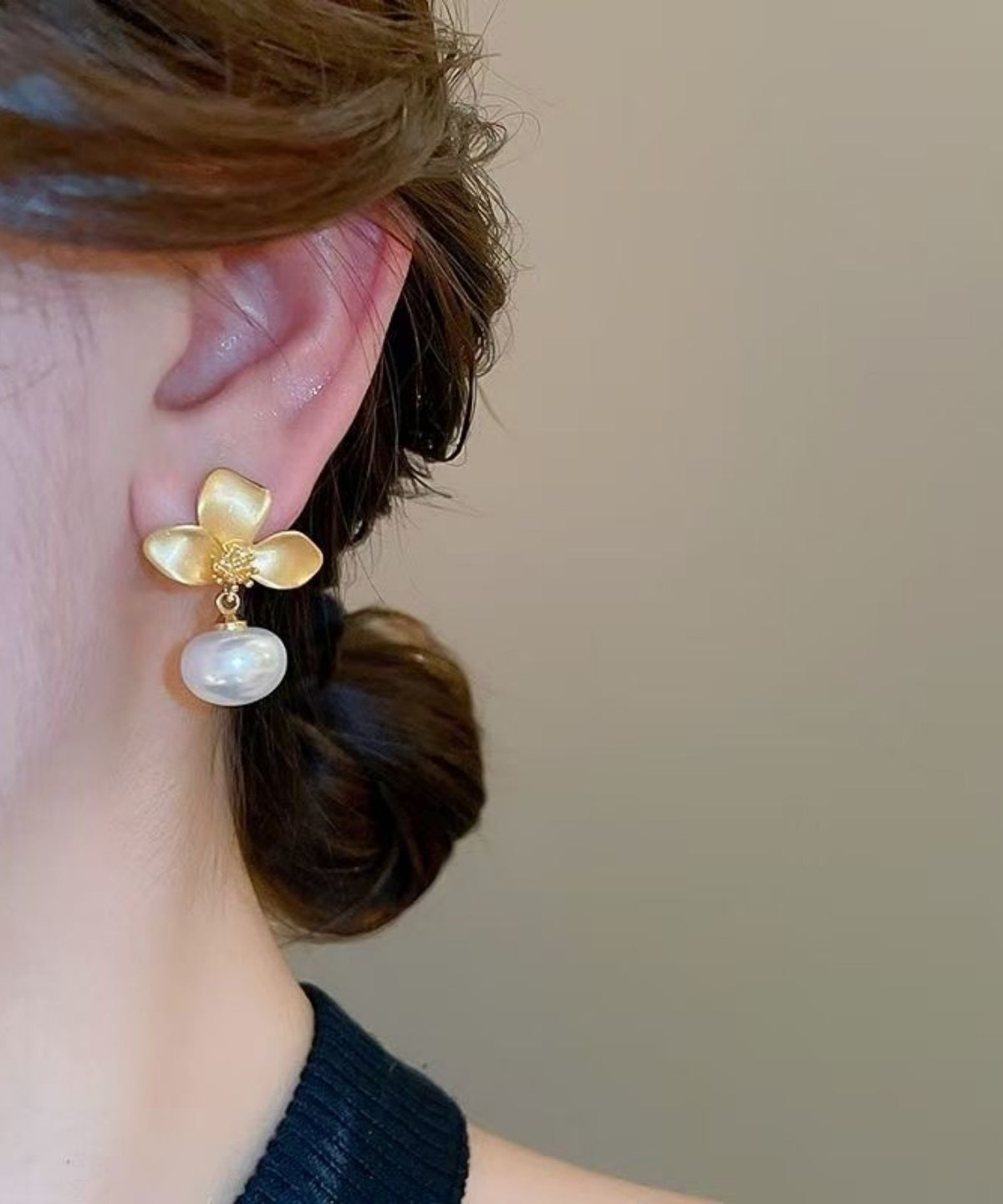 French Gold Copper Overgild Pearl Drop Earrings