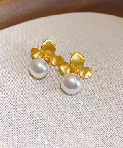 French Gold Copper Overgild Pearl Drop Earrings