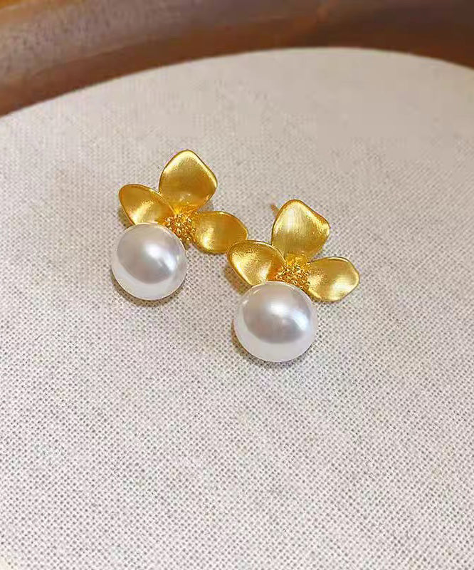 French Gold Copper Overgild Pearl Drop Earrings