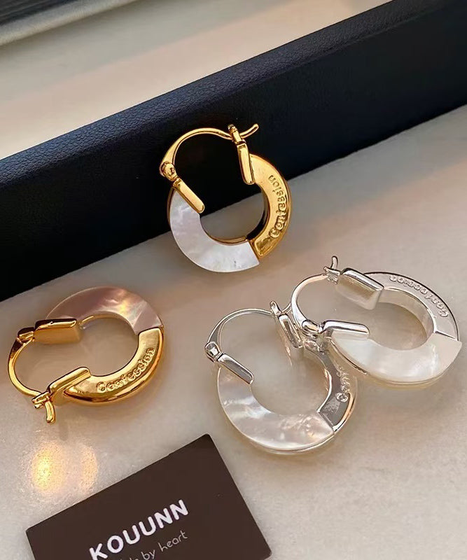 French Gold Plated White Sea Shell Earrings
