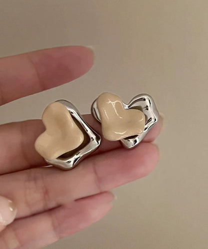 French Metal Heart-shaped Stud Earrings
