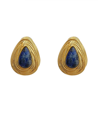 French Silver Overgild Gem Stone Drip Stud Earrings