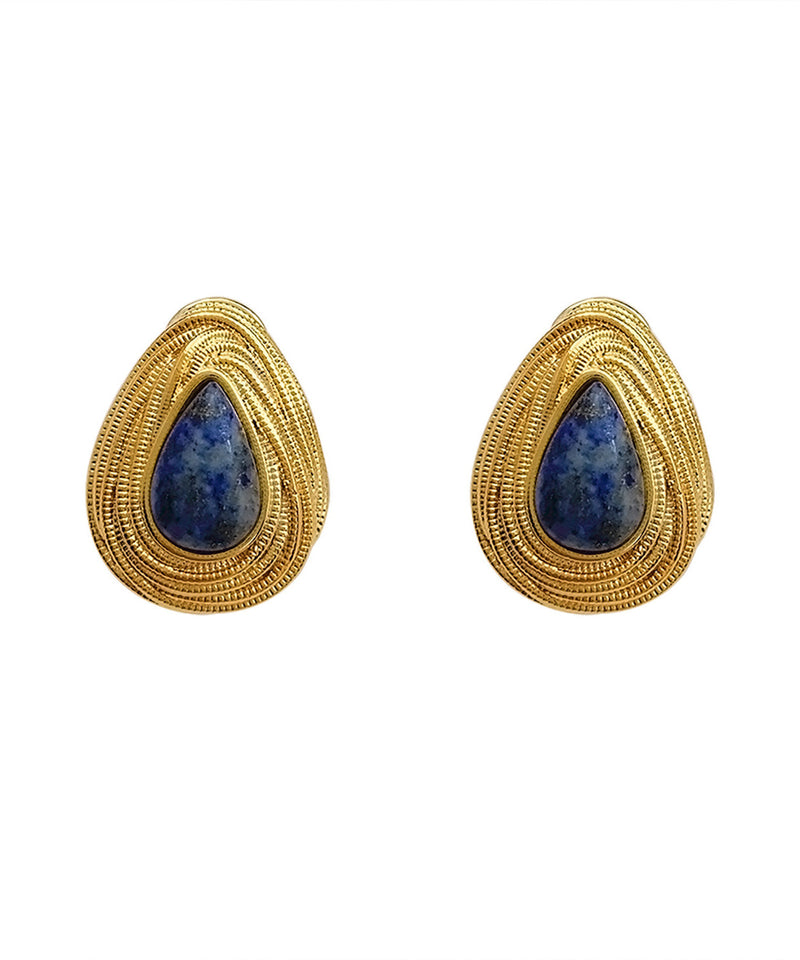 French Silver Overgild Gem Stone Drip Stud Earrings