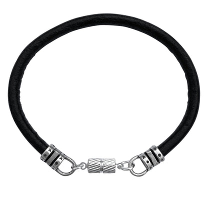Extra Thick 4mm Wide Black Leather Bracelet With Silver Magnetic Clasp
