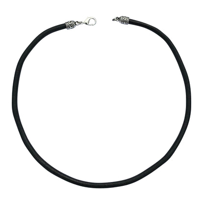 Extra Thick 5mm Wide Black Leather Cord Silver Necklace