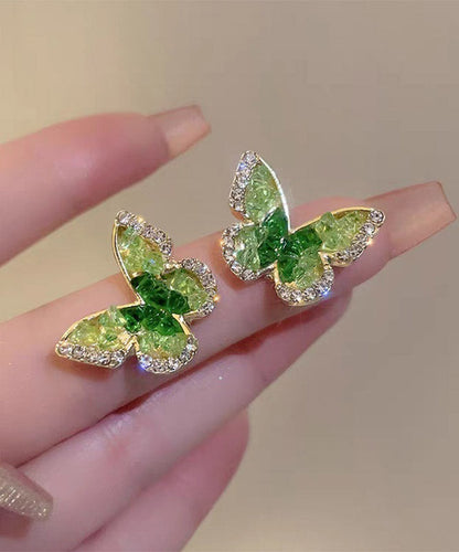 Gradient Color Green Copper Alloy Zircon Butterfly Stud Earrings