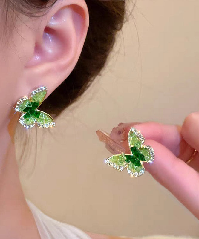 Gradient Color Green Copper Alloy Zircon Butterfly Stud Earrings