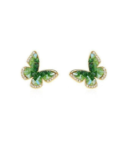 Gradient Color Green Copper Alloy Zircon Butterfly Stud Earrings