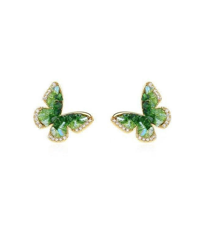 Gradient Color Green Copper Alloy Zircon Butterfly Stud Earrings