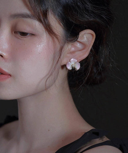 Gradient Color Pink Copper Overgild Pearl Stud Earrings