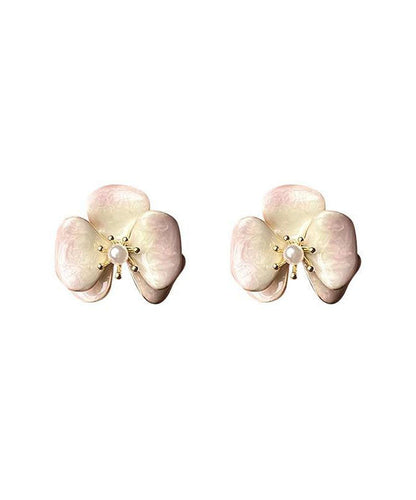 Gradient Color Pink Copper Overgild Pearl Stud Earrings