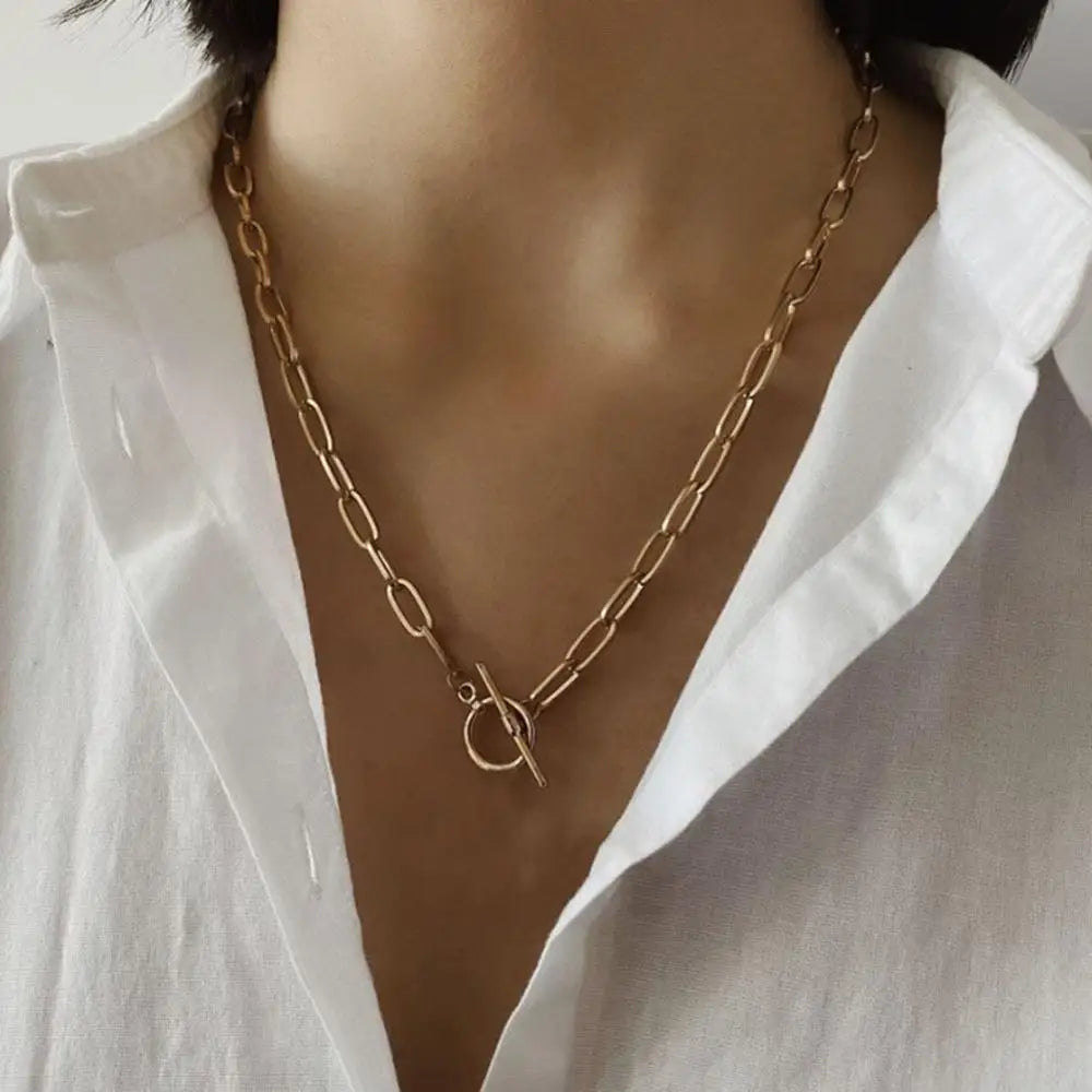 Retro Portrait Exaggerated Thick Chain Necklace Double Layer Cool Chain Hip Hop Necklace Short Clavicle Chain