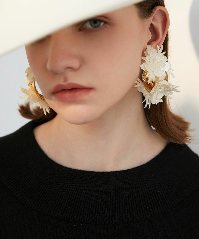 Handmade 3d Layered Flower Statement Earrings