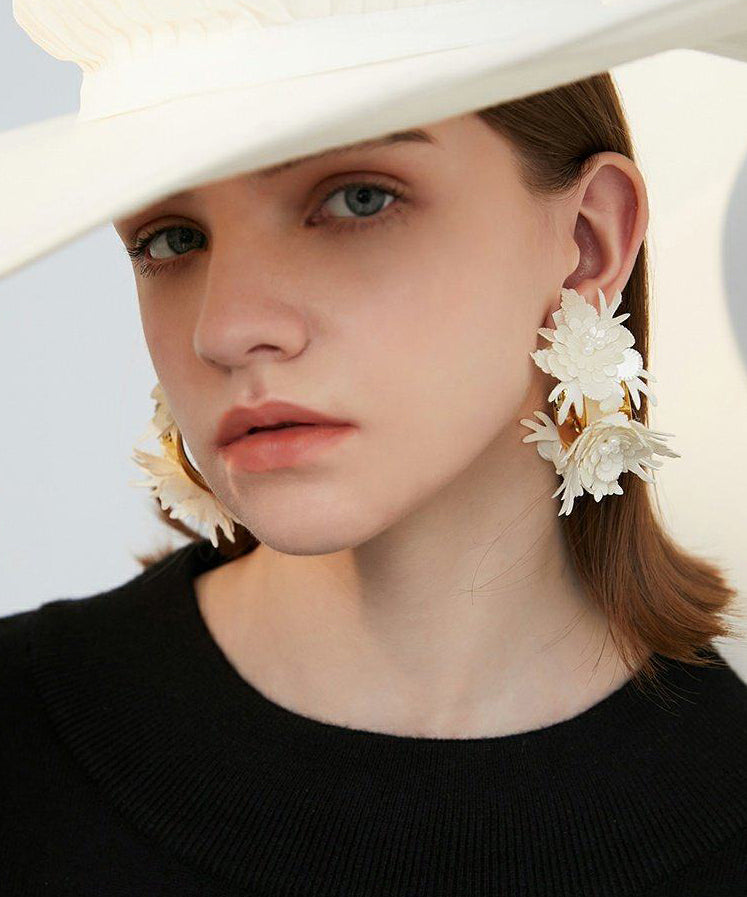 Handmade 3d Layered Flower Statement Earrings