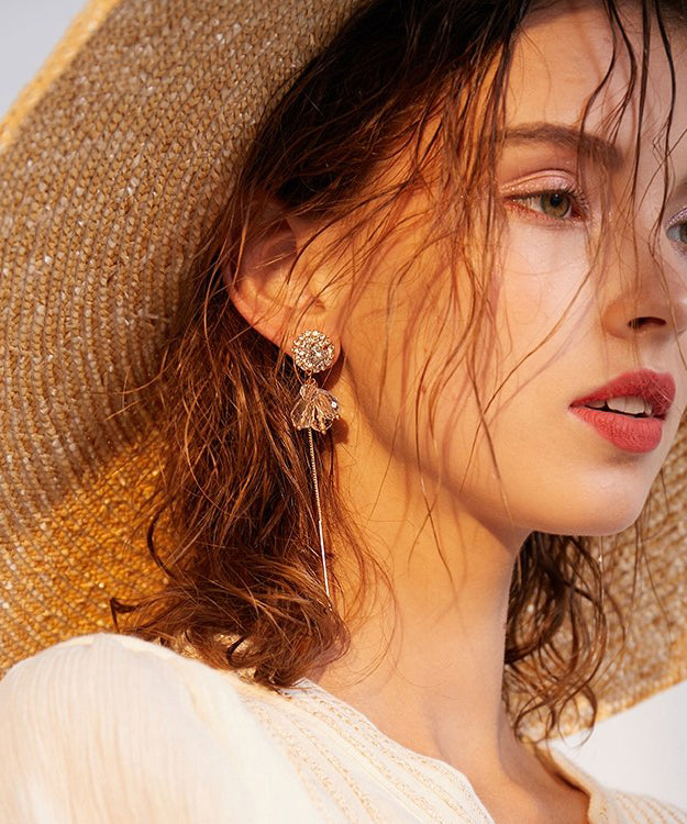 Handmade Gold Zircon Crystal Tassels Alloy Drop Earrings