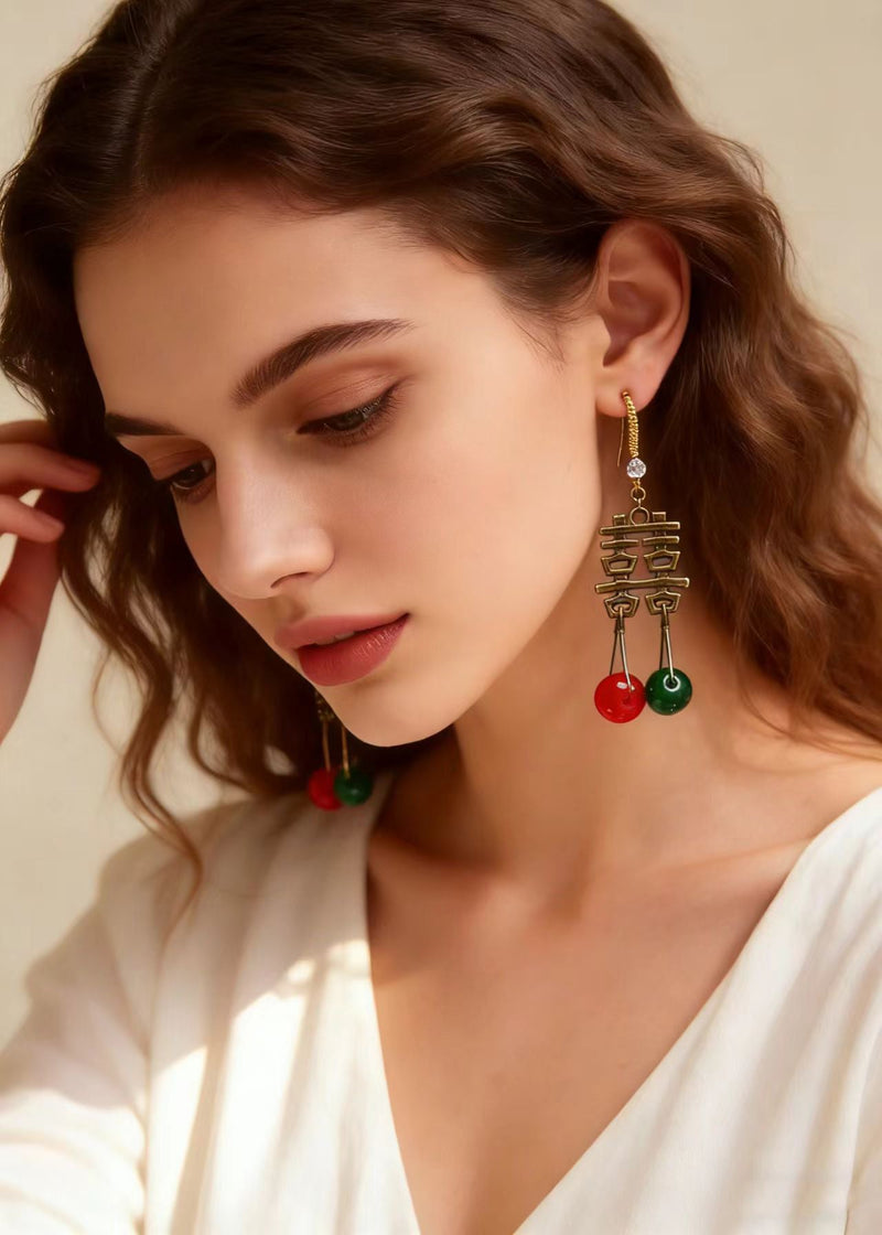 Handmade Xi Wedding Copper Tassels Drop Earrings
