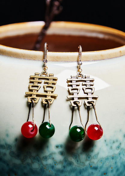 Handmade Xi Wedding Copper Tassels Drop Earrings