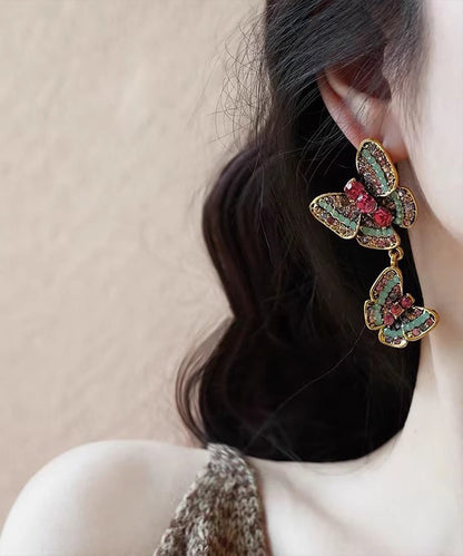 Handmade Zircon Colored Butterfly Stud Earrings