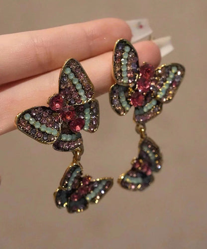 Handmade Zircon Colored Butterfly Stud Earrings
