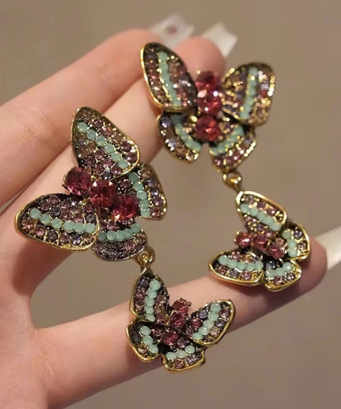 Handmade Zircon Colored Butterfly Stud Earrings