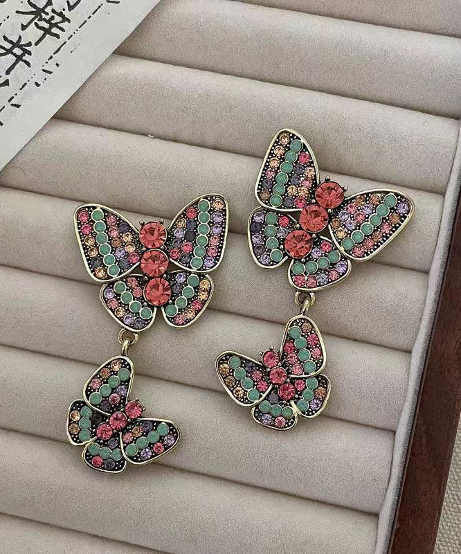 Handmade Zircon Colored Butterfly Stud Earrings