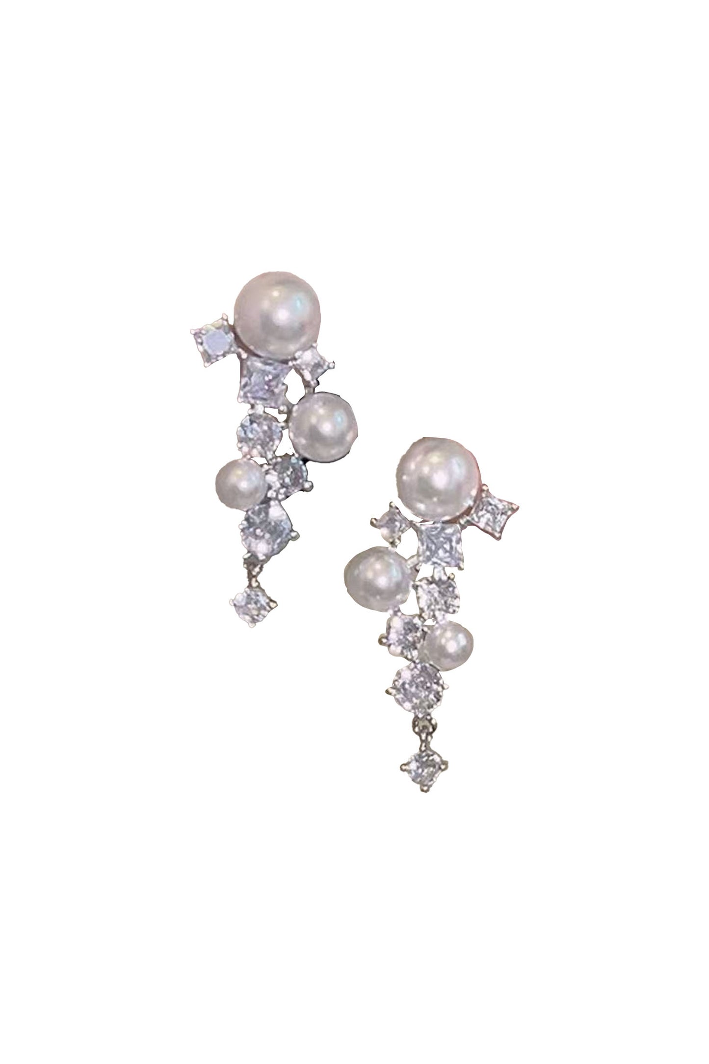 Hubery Silver Pearl Diamond Earrings