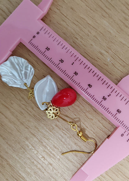 Italian Red Droplet Shape Coral and Shell Drop Earrings