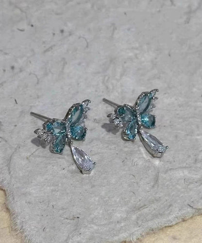 Light Blue Crystal Butterfly Metal Stud Earrings