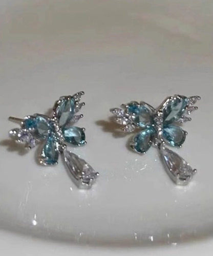 Light Blue Crystal Butterfly Metal Stud Earrings