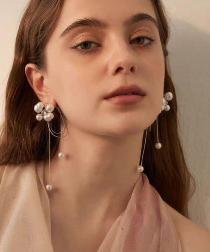 Light Tassel Pearl Long Stud Earrings