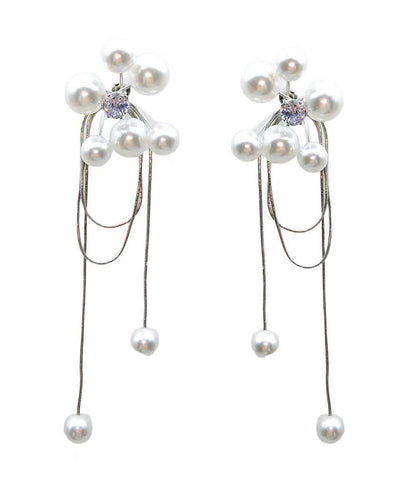 Light Tassel Pearl Long Stud Earrings