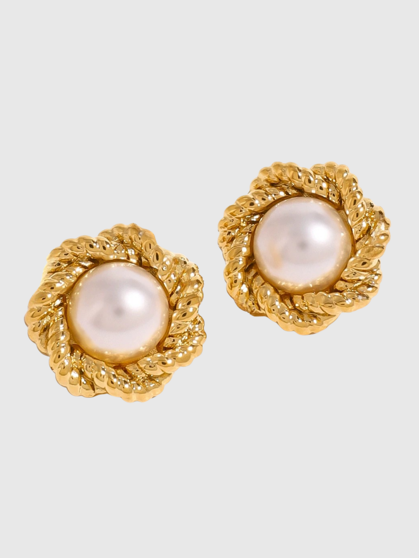 Saria Gold Flower Pearl Stud Earrings