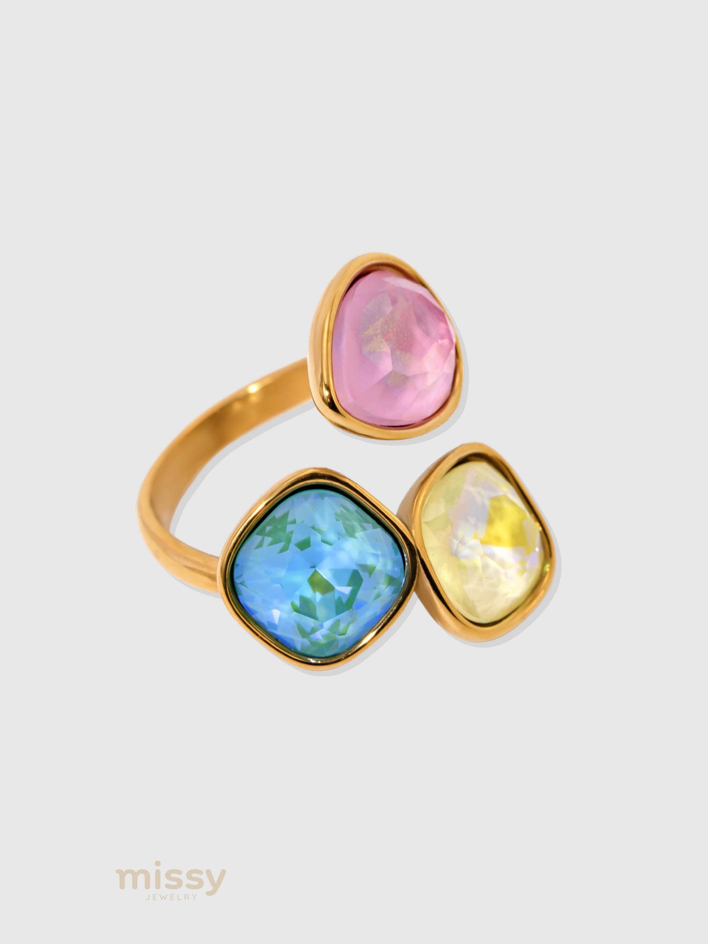 Leeann Multi-color Rhinestone Open Ring
