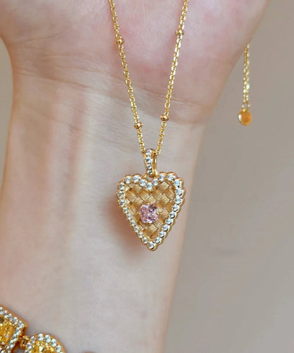 Modern Gold Sterling Silver Overgild Zircon Wire Drawing Love Ear of Wheat Pendant Necklace Qi074