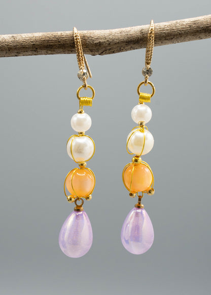 Modern Purple Acrylic Fine Pearl Drop Earrings