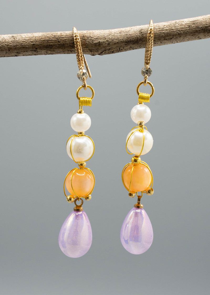 Modern Purple Acrylic Fine Pearl Drop Earrings