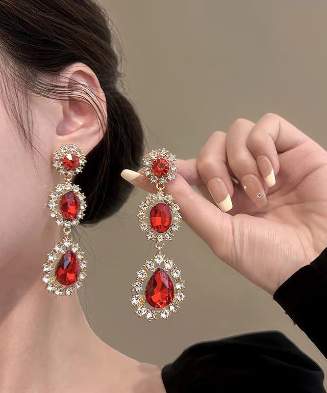 Modern Red Alloy Zircon Gem Stone Drop Earrings