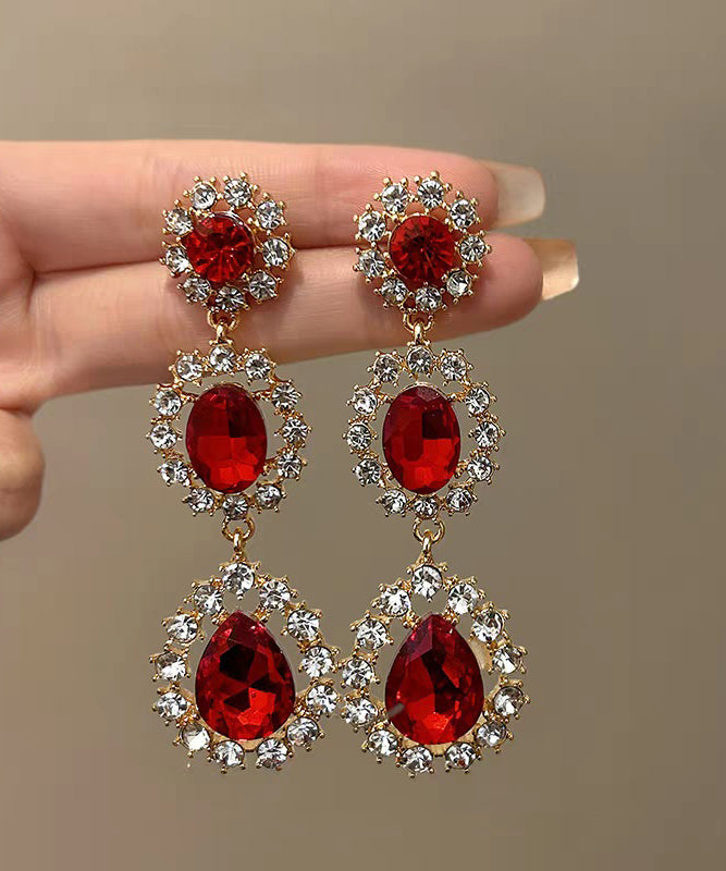 Modern Red Alloy Zircon Gem Stone Drop Earrings