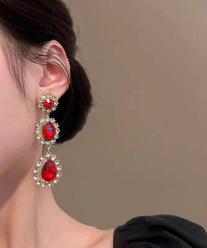 Modern Red Alloy Zircon Gem Stone Drop Earrings