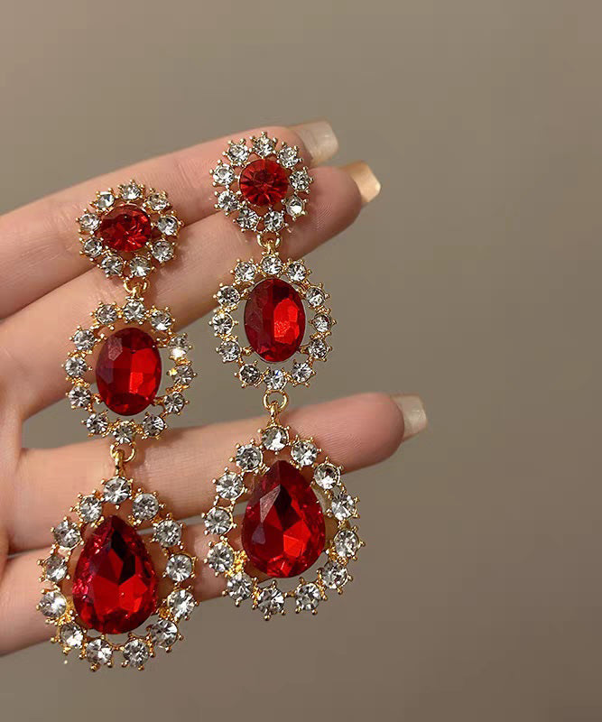 Modern Red Alloy Zircon Gem Stone Drop Earrings