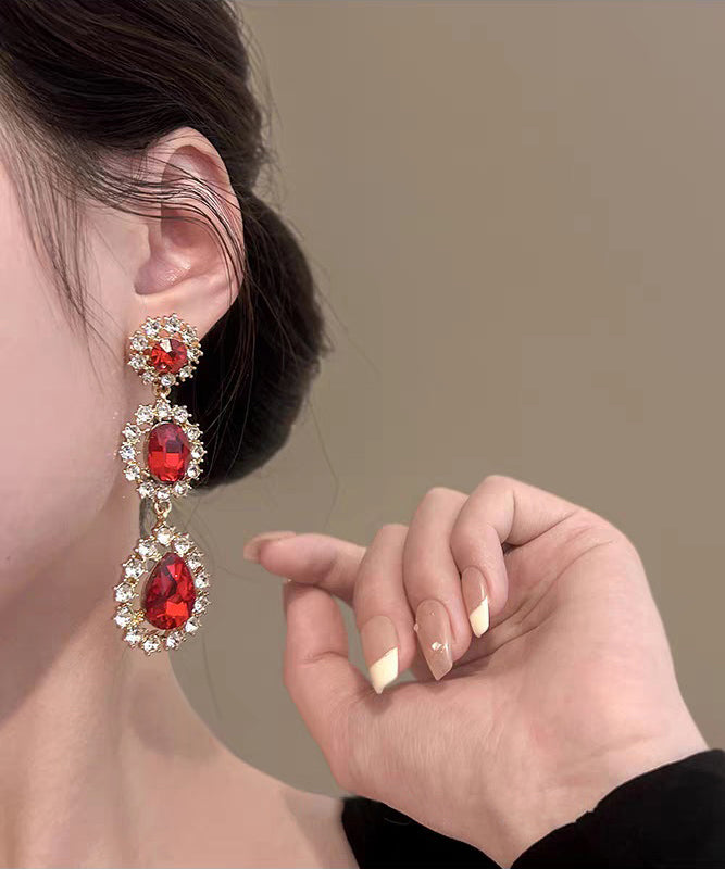 Modern Red Alloy Zircon Gem Stone Drop Earrings