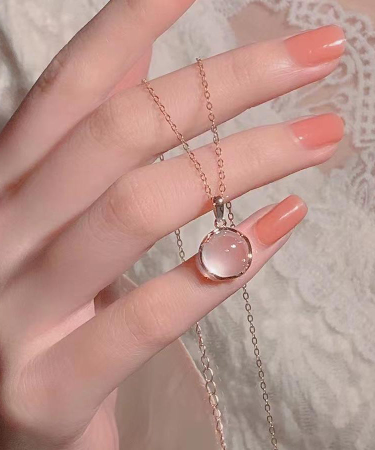 Modern Rose Sterling Silver Crystal Pendant Necklace Et038