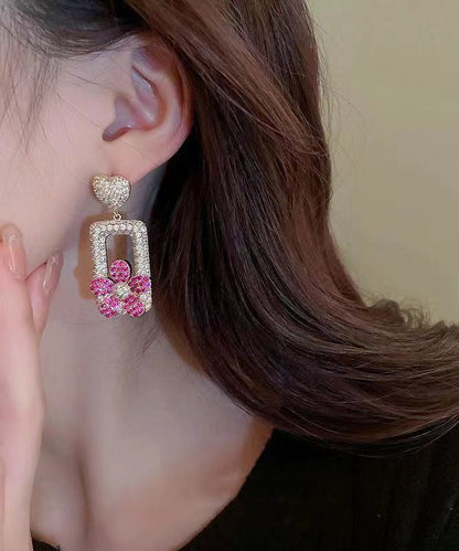 Modern Rose Sterling Silver Overgild Zircon Love Rectangular Shape Drop Earrings Df1026