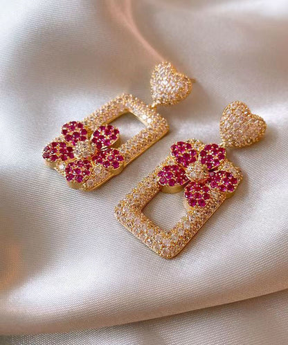 Modern Rose Sterling Silver Overgild Zircon Love Rectangular Shape Drop Earrings Df1026