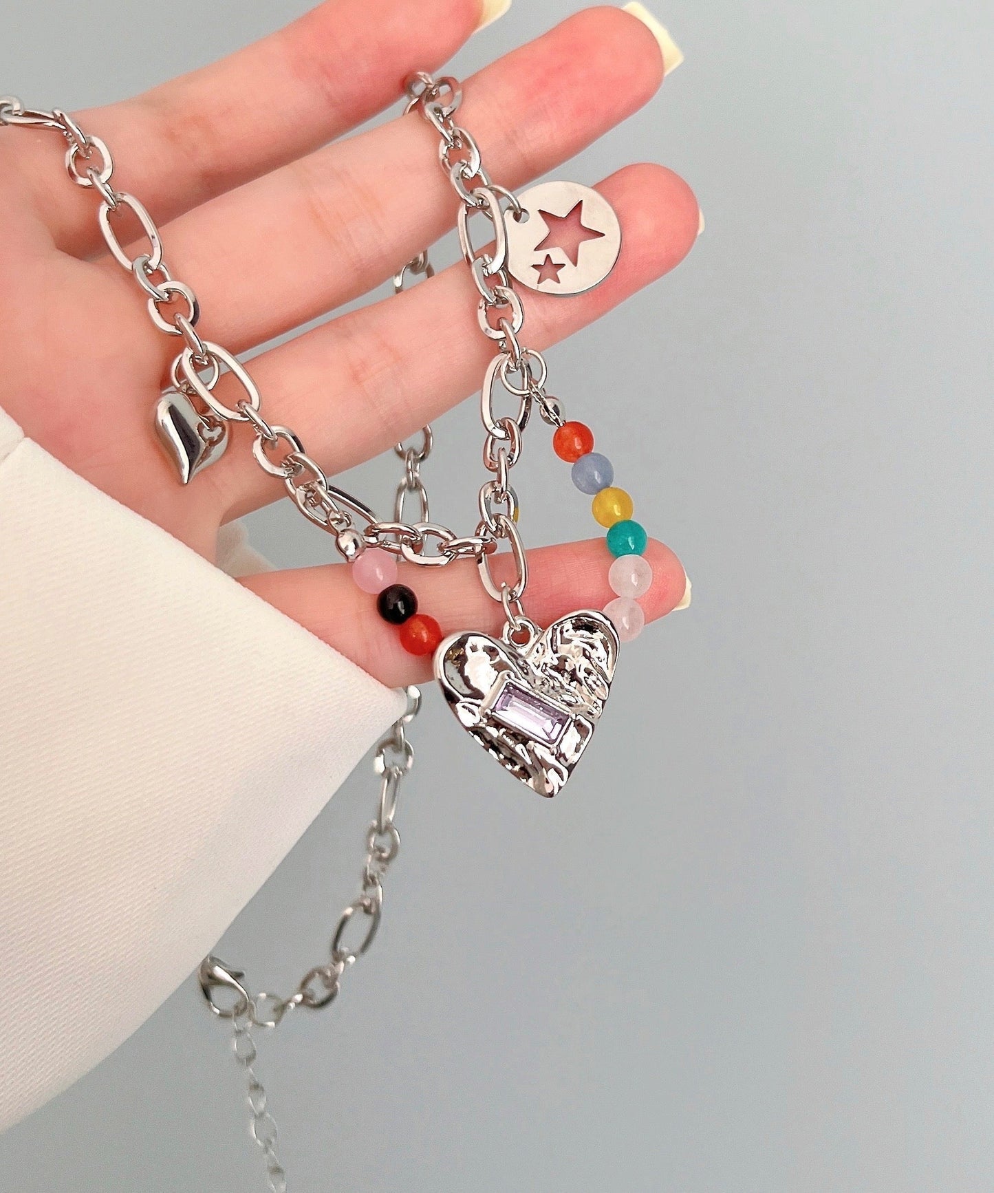 Modern Silk Stainless Steel Love Beading Star Tasse Pendant Necklace Gh1037