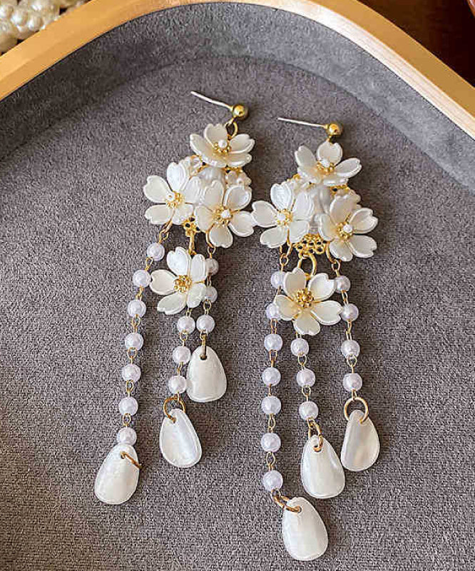 Modern White Copper Alloy Tassel Drop Earrings