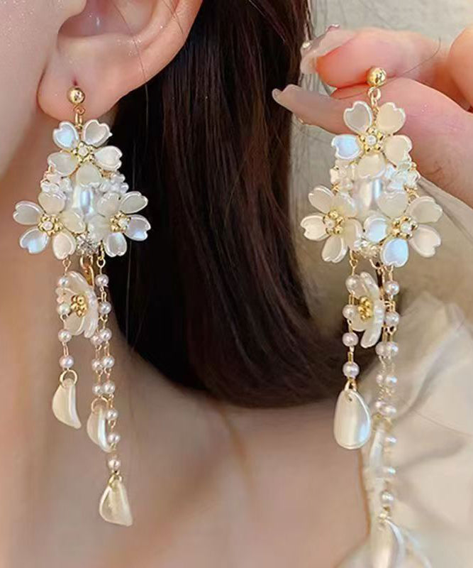 Modern White Copper Alloy Tassel Drop Earrings