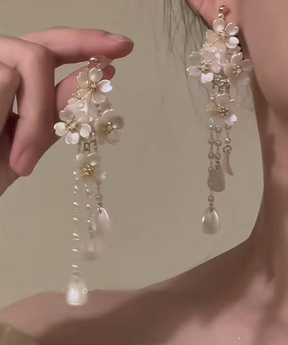 Modern White Copper Alloy Tassel Drop Earrings