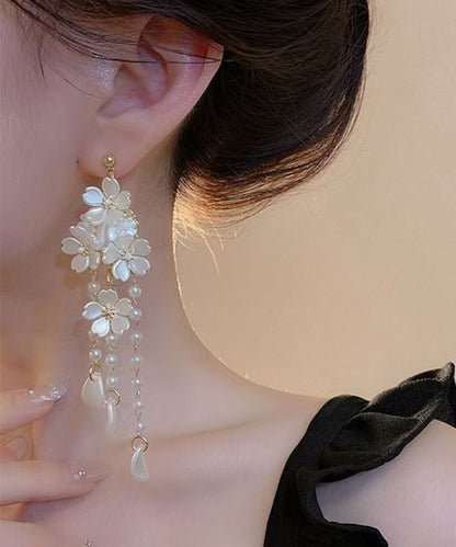Modern White Copper Alloy Tassel Drop Earrings