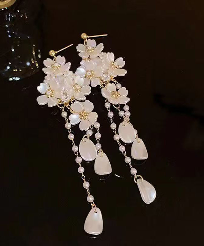 Modern White Copper Alloy Tassel Drop Earrings
